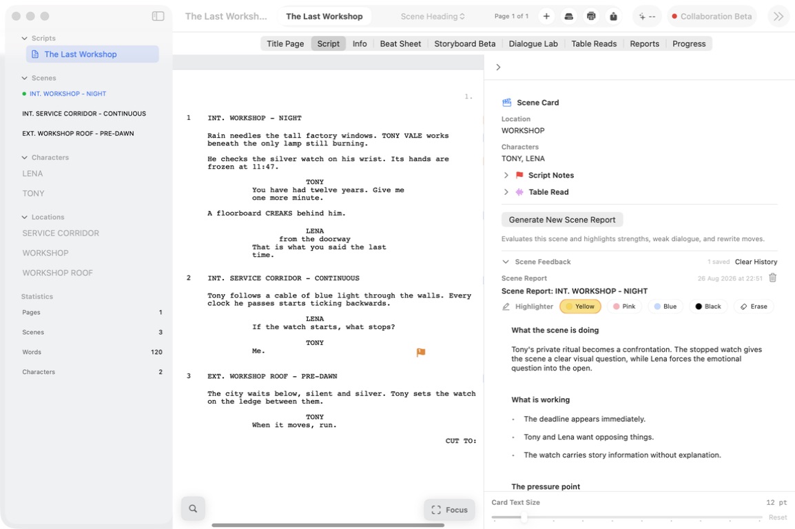ForgePad screenplay editor and scene consultant