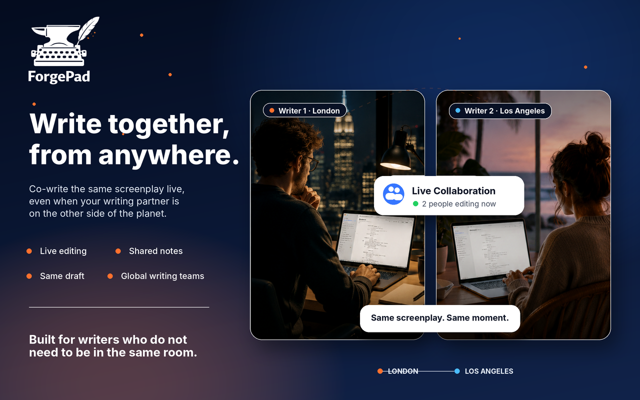 ForgePad collaboration screenshot showing two remote writers working together